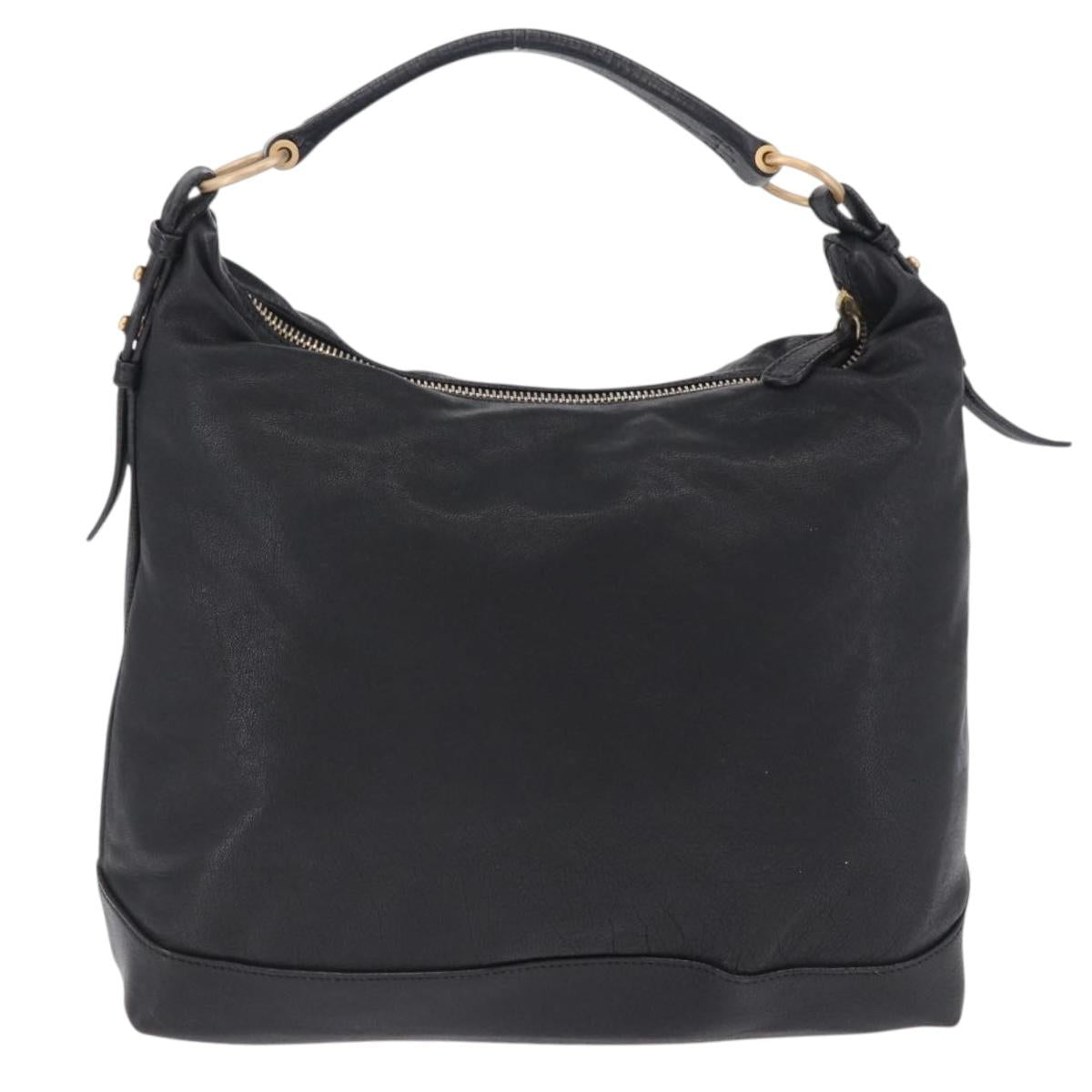Miu Miu Shoulder Bag Leather Black Gold Auth yk20777M