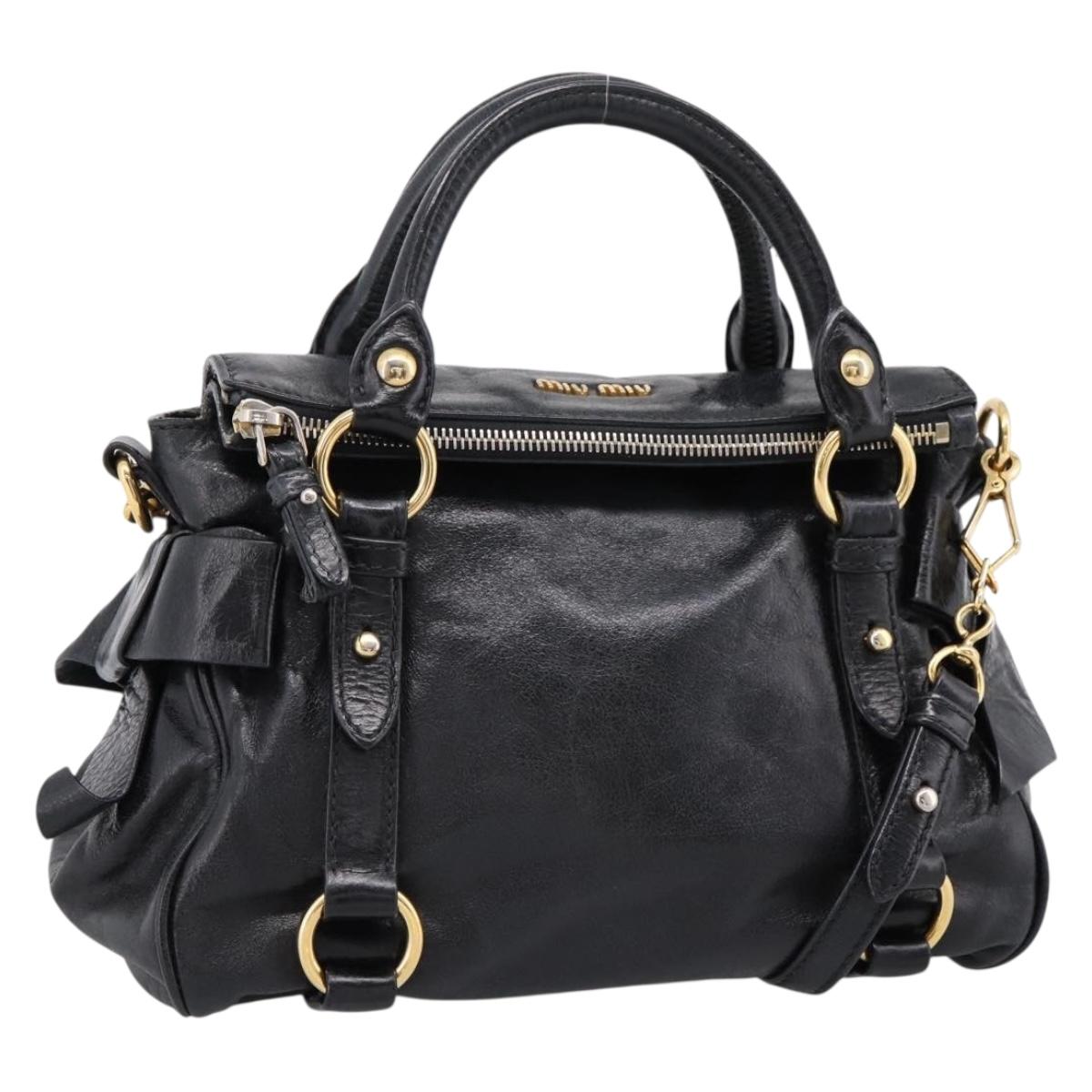 Miu Miu Hand Bag Leather 2way Black Gold Auth yk20778A