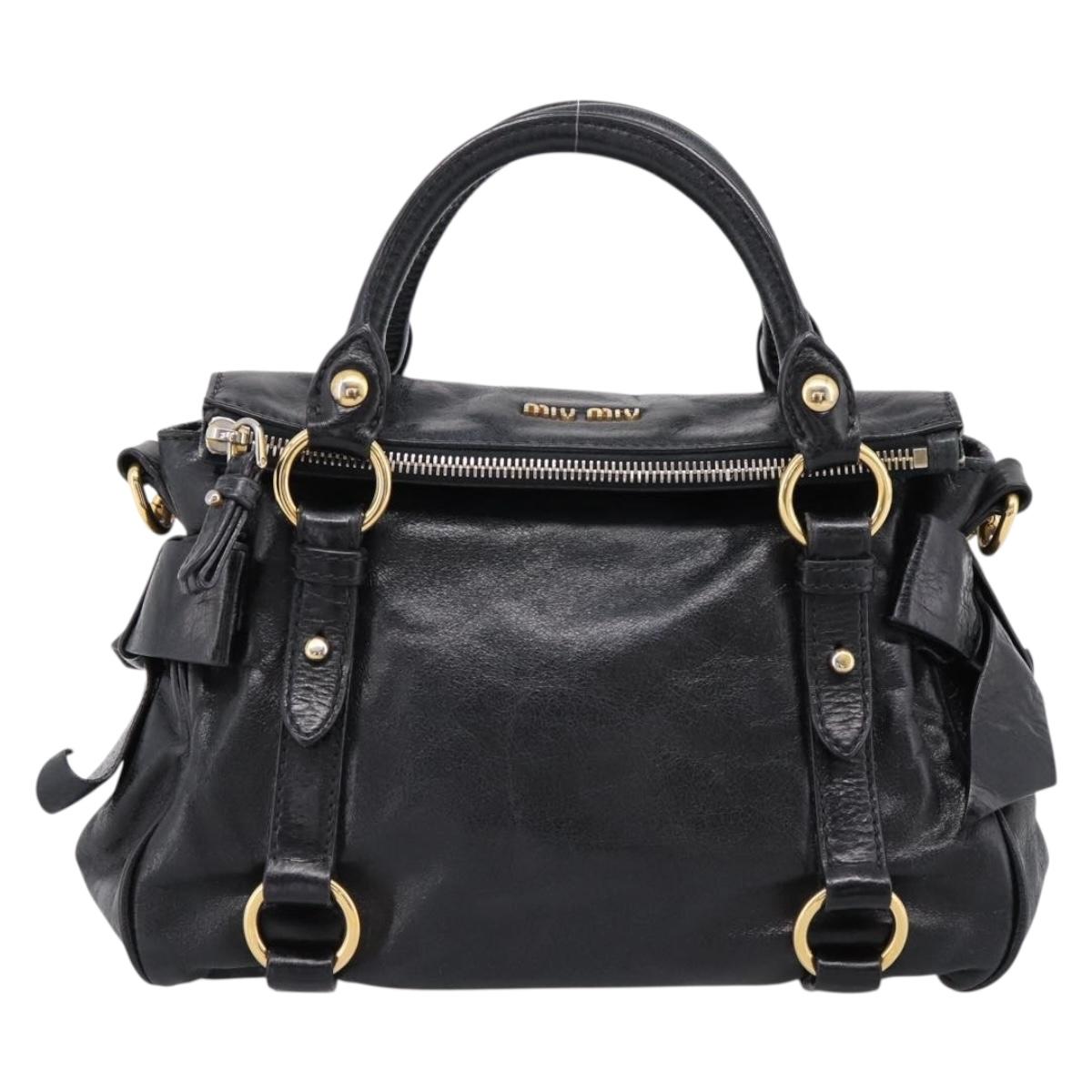 Miu Miu Hand Bag Leather 2way Black Gold Auth yk20778A