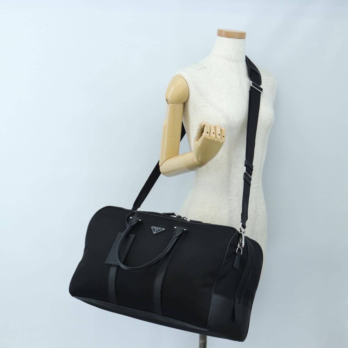 PRADA Boston Bag Nylon Leather 2way Black Silver 2VC007 Auth yk20779SAV