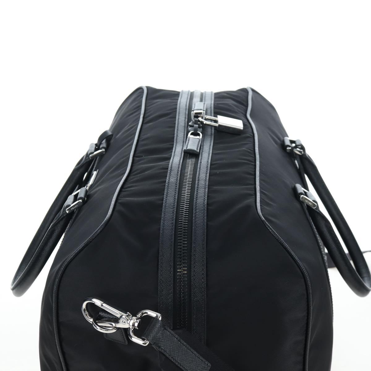 PRADA Boston Bag Nylon Leather 2way Black Silver 2VC007 Auth yk20779SAV