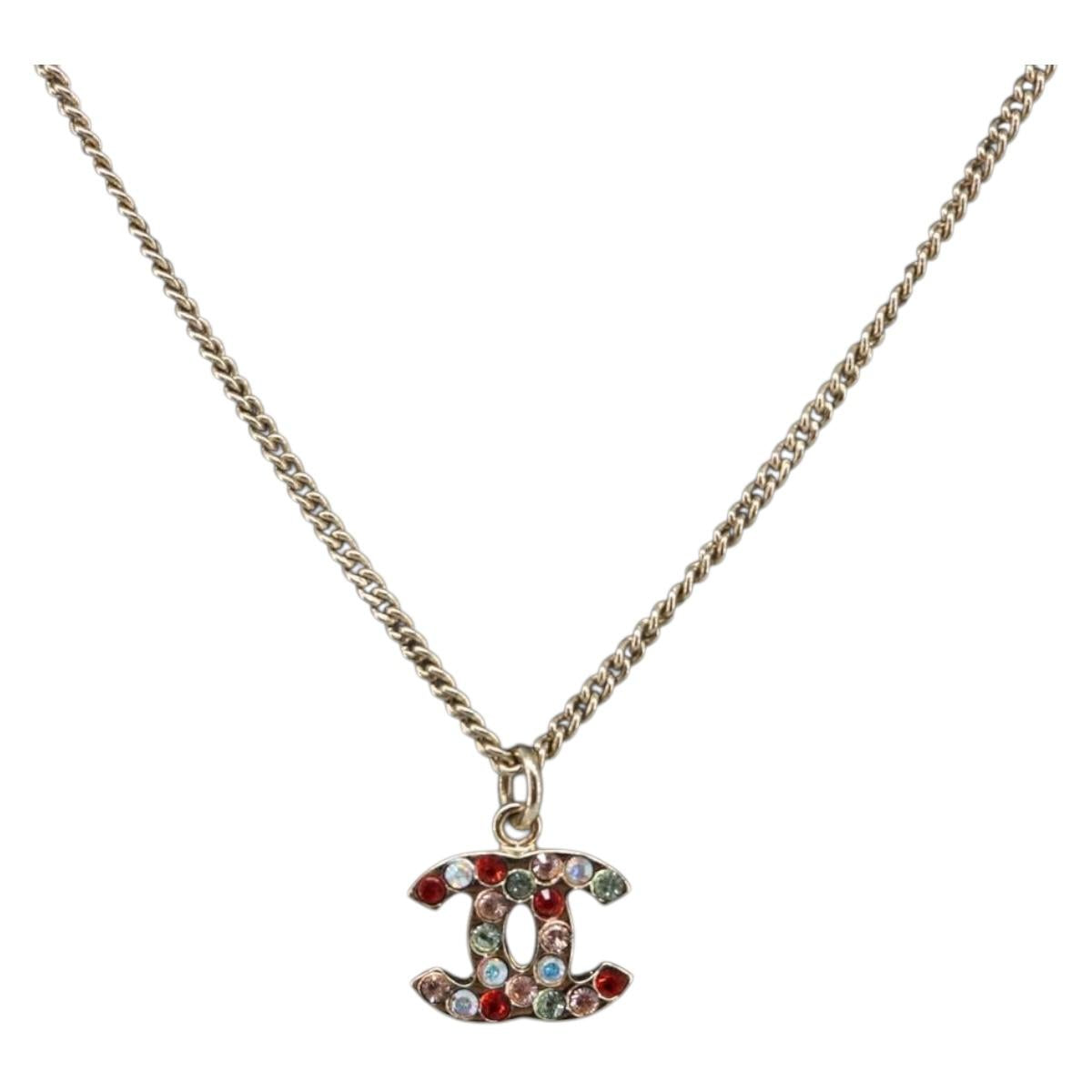 CHANEL COCO Mark Stone Necklace metal Multicolor CC Auth yk20780M
