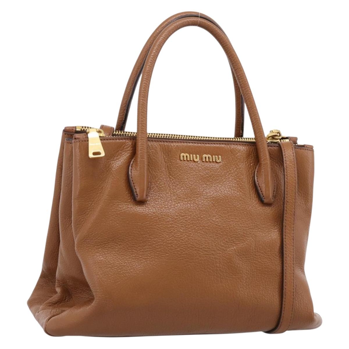 Miu Miu Hand Bag Leather 2way Brown Gold Auth yk20781M