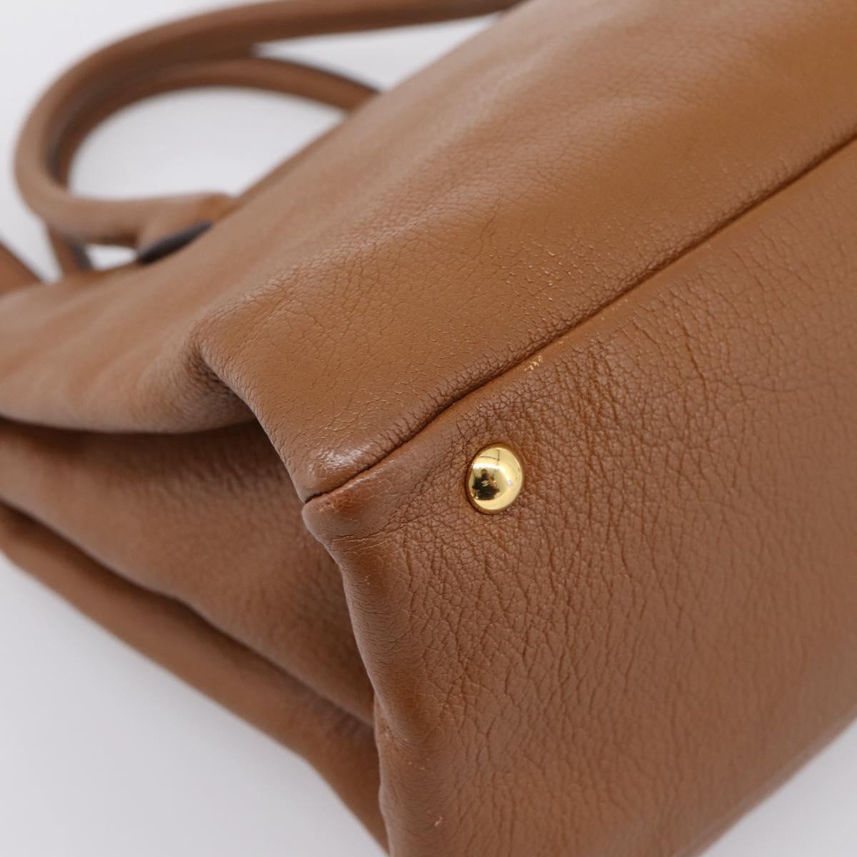 Miu Miu Hand Bag Leather 2way Brown Gold Auth yk20781M