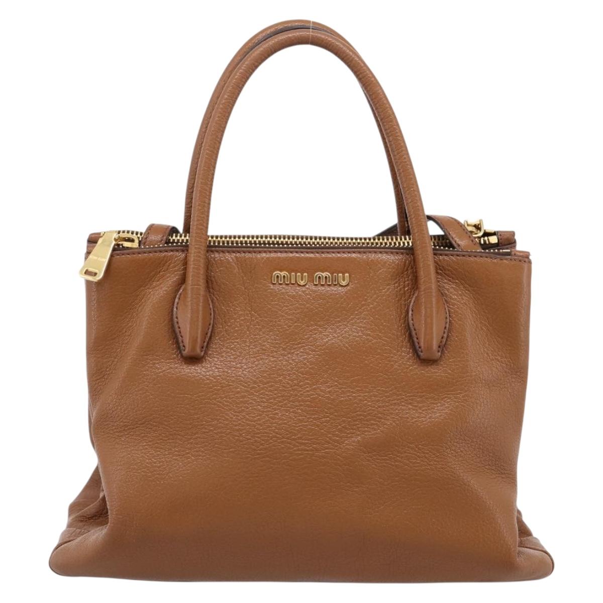 Miu Miu Hand Bag Leather 2way Brown Gold Auth yk20781M