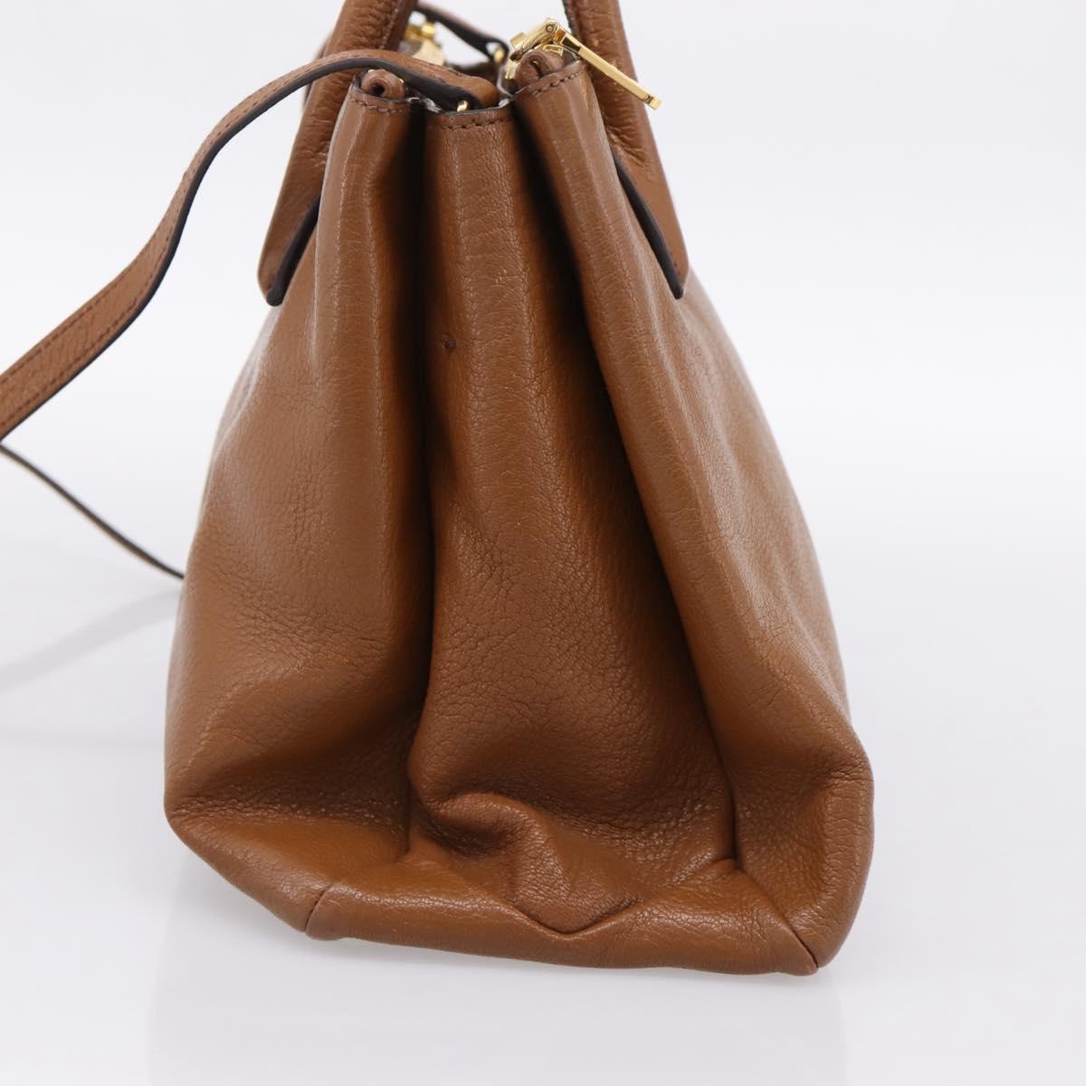Miu Miu Hand Bag Leather 2way Brown Gold Auth yk20781M