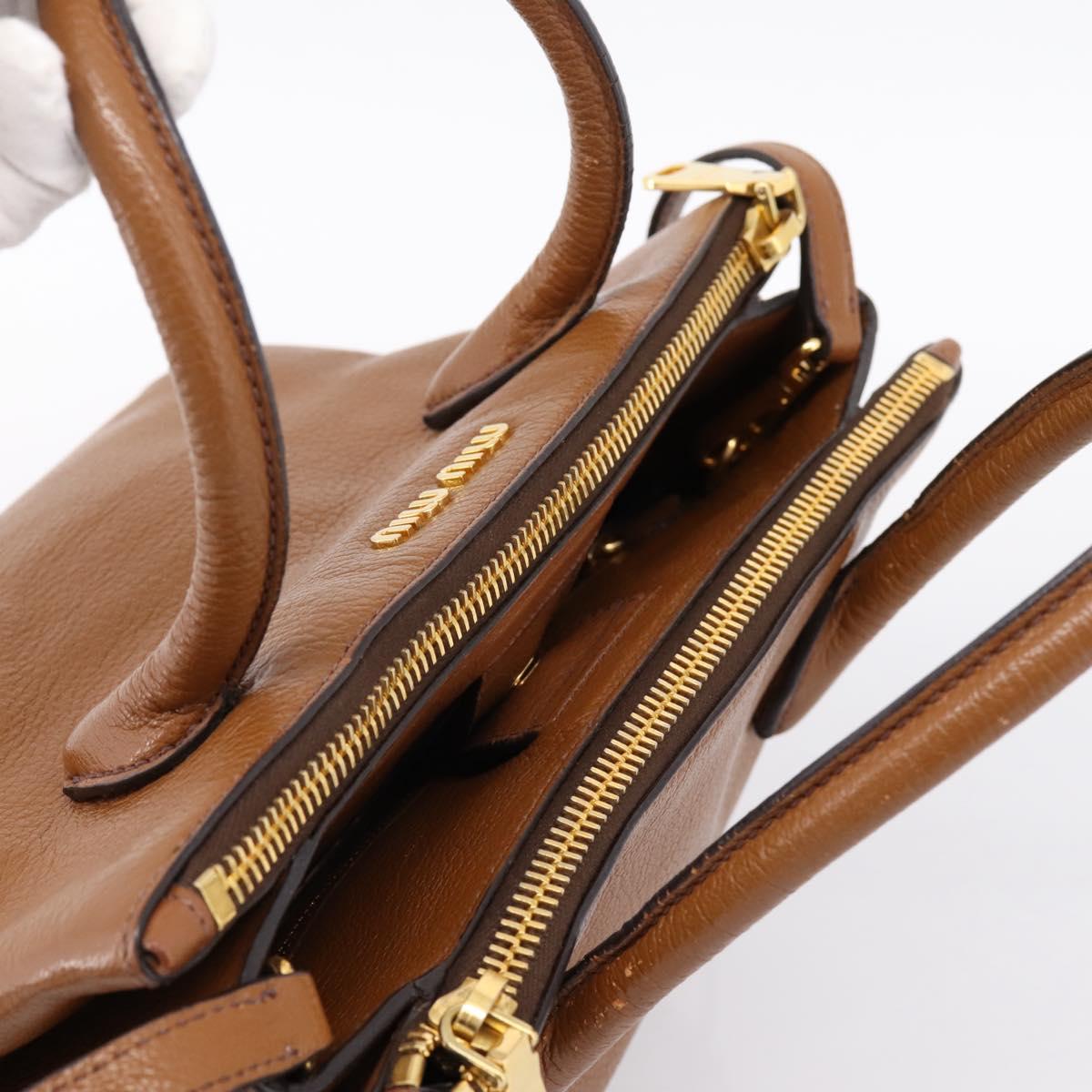 Miu Miu Hand Bag Leather 2way Brown Gold Auth yk20781M