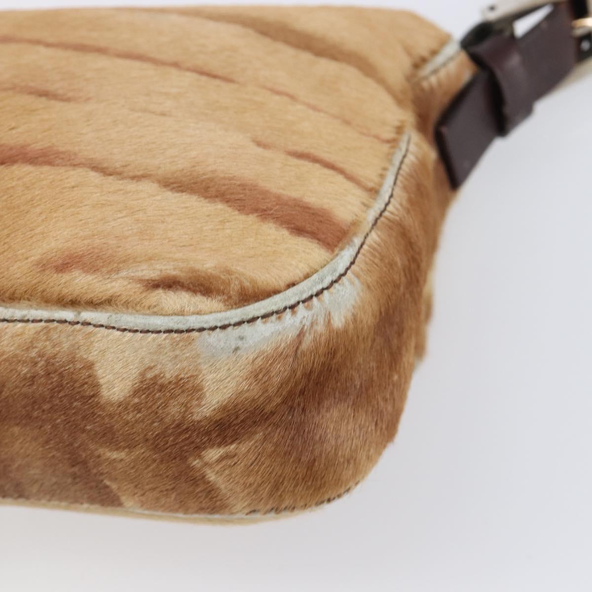 FENDI Mamma Baguette Hand Bag Harako Leather Brown Silver Auth yk20783A