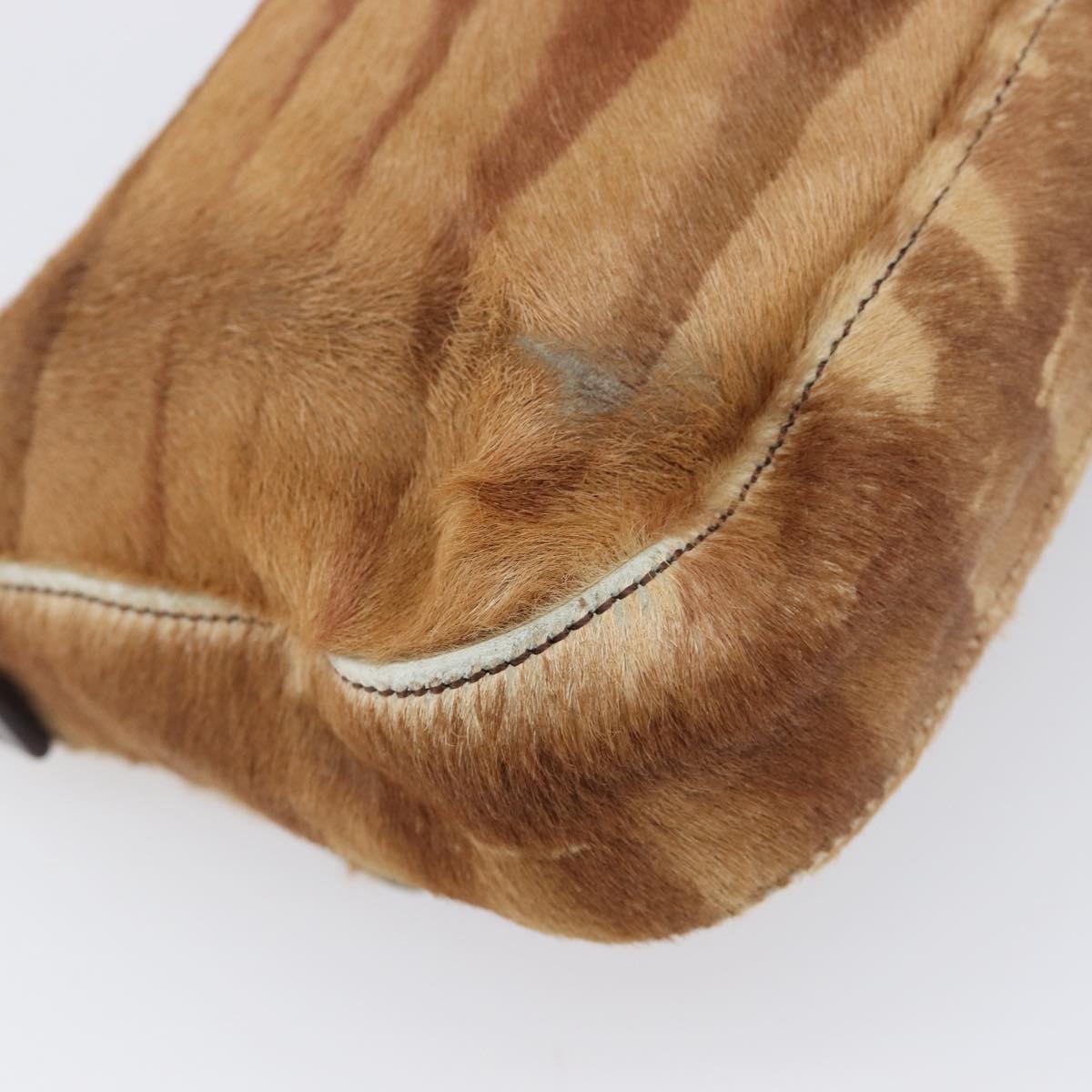 FENDI Mamma Baguette Hand Bag Harako Leather Brown Silver Auth yk20783A