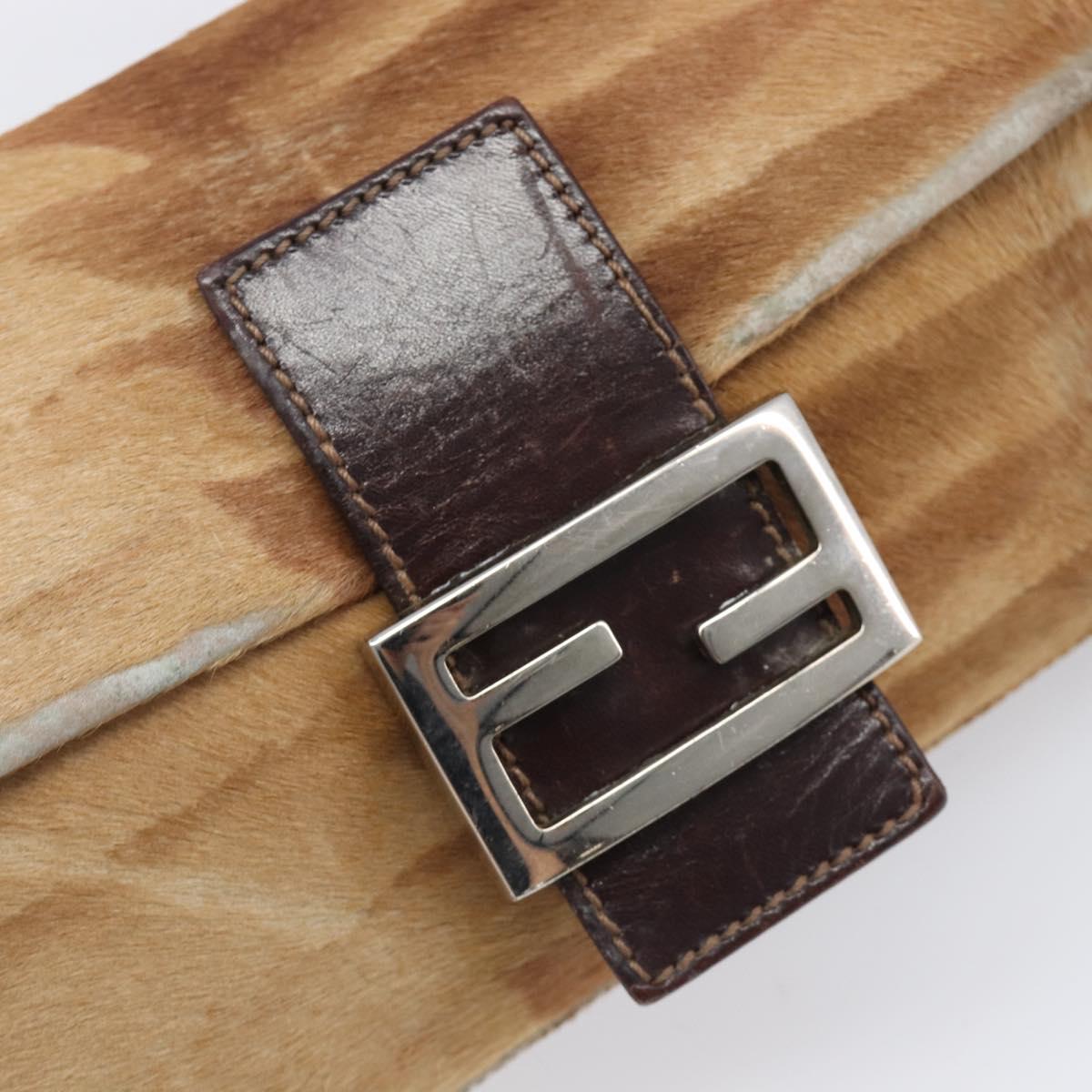 FENDI Mamma Baguette Hand Bag Harako Leather Brown Silver Auth yk20783A