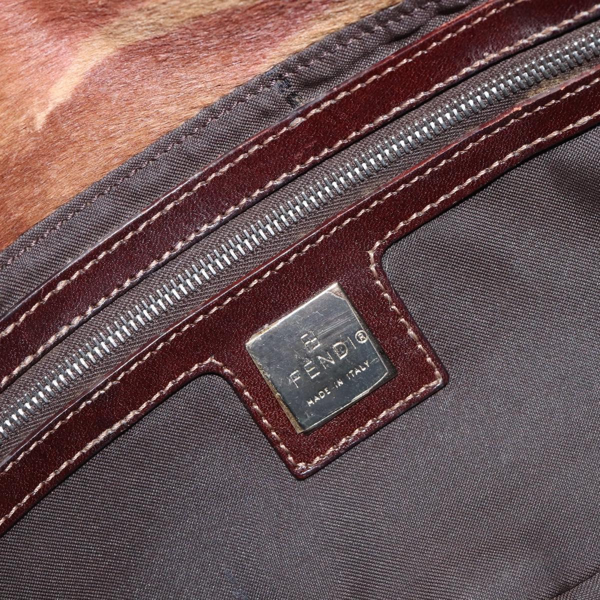 FENDI Mamma Baguette Hand Bag Harako Leather Brown Silver Auth yk20783A