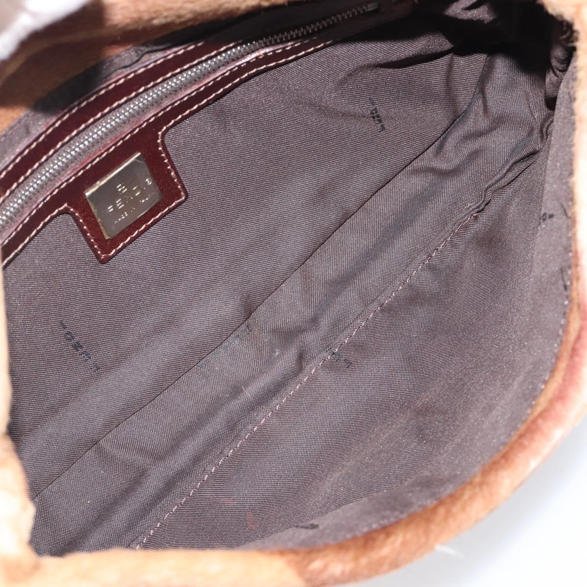 FENDI Mamma Baguette Hand Bag Harako Leather Brown Silver Auth yk20783A