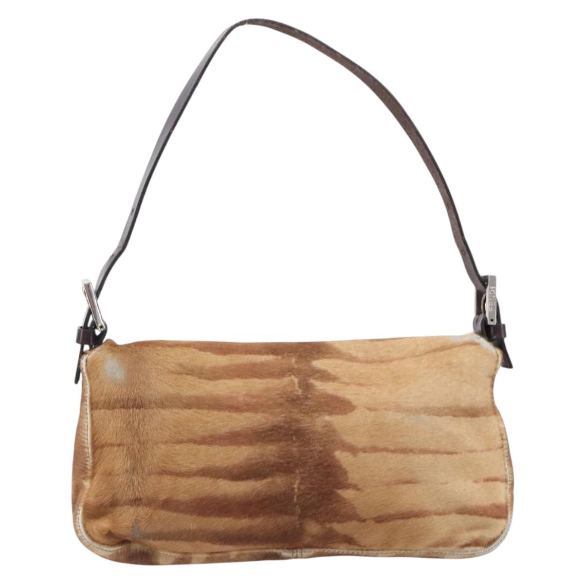 FENDI Mamma Baguette Hand Bag Harako Leather Brown Silver Auth yk20783A