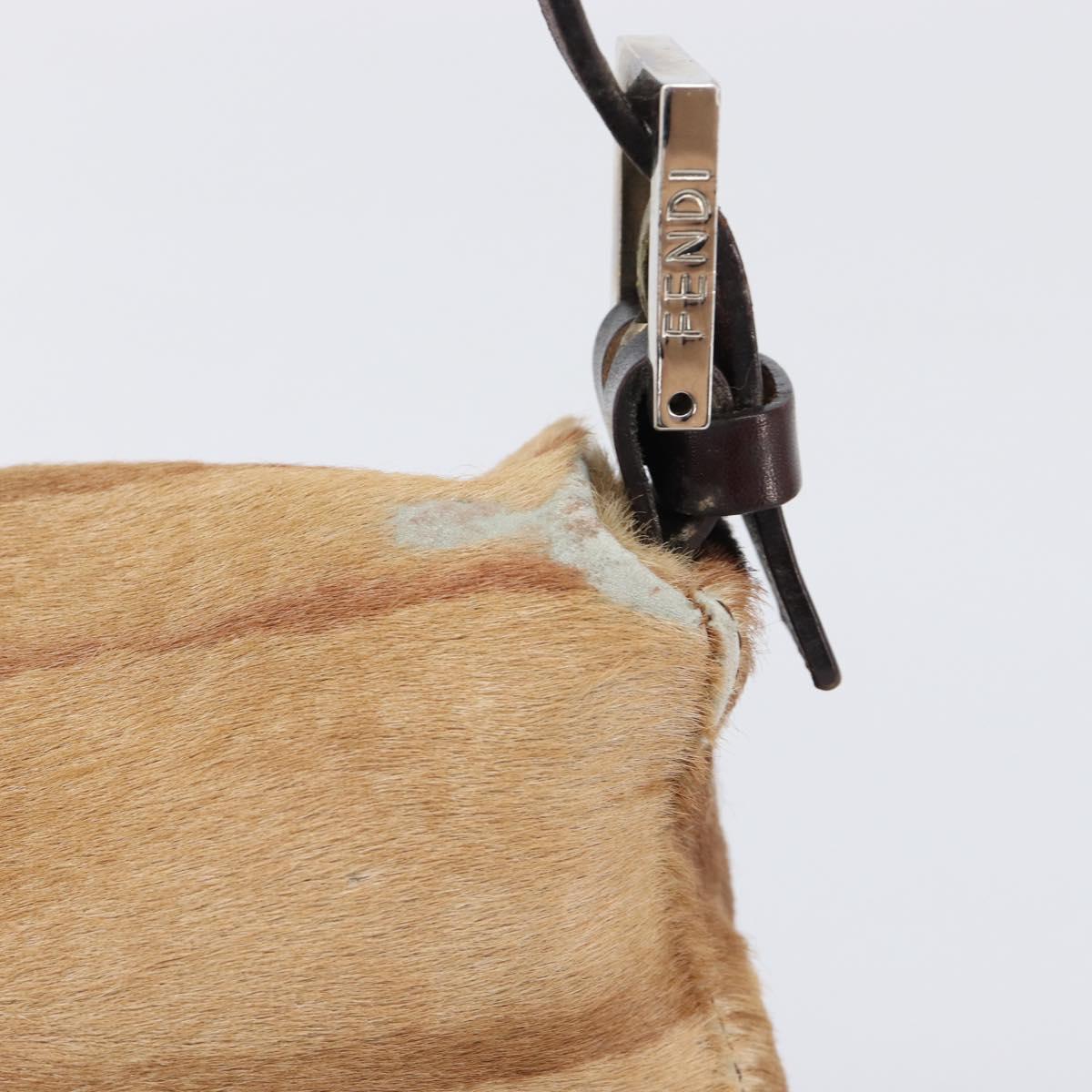 FENDI Mamma Baguette Hand Bag Harako Leather Brown Silver Auth yk20783A