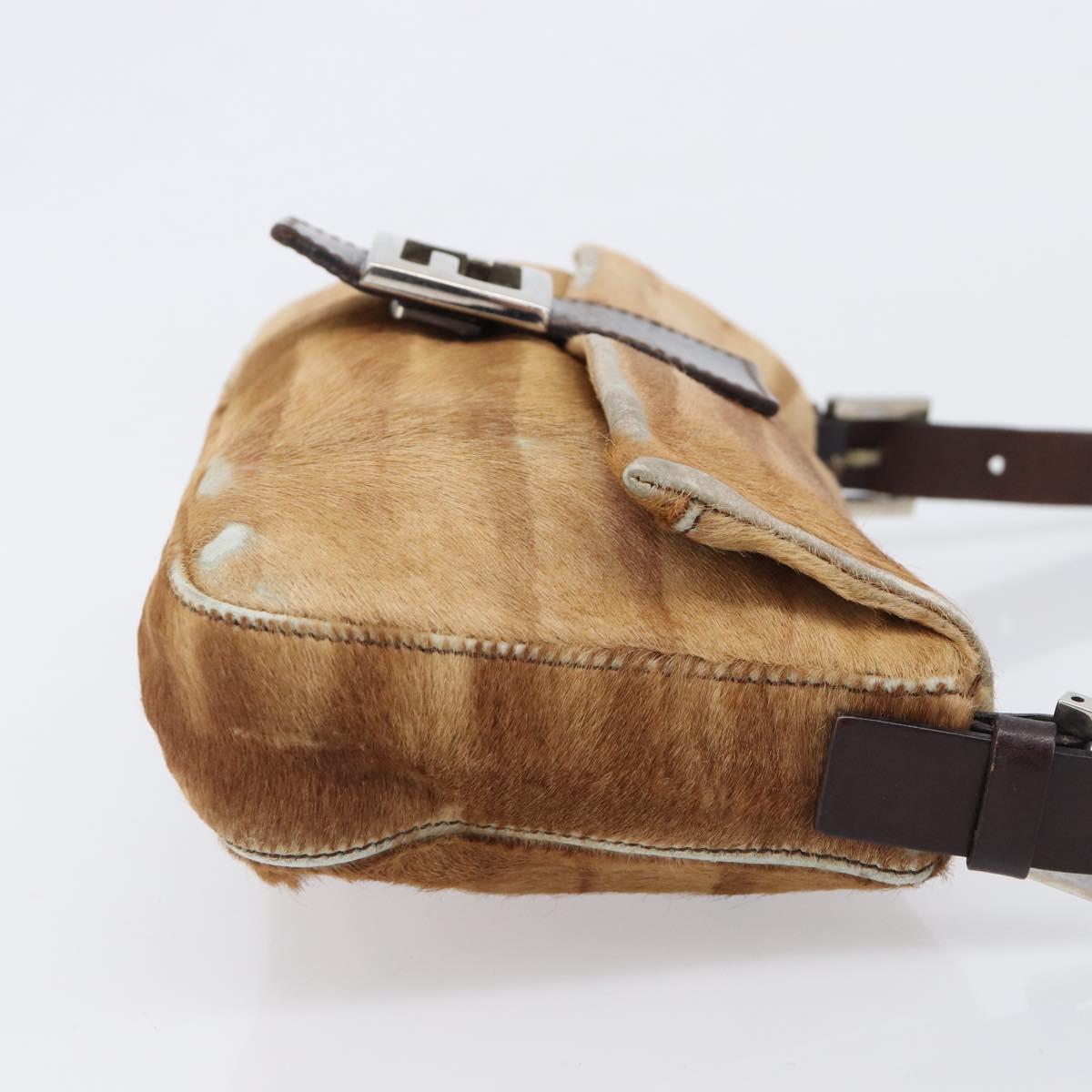 FENDI Mamma Baguette Hand Bag Harako Leather Brown Silver Auth yk20783A