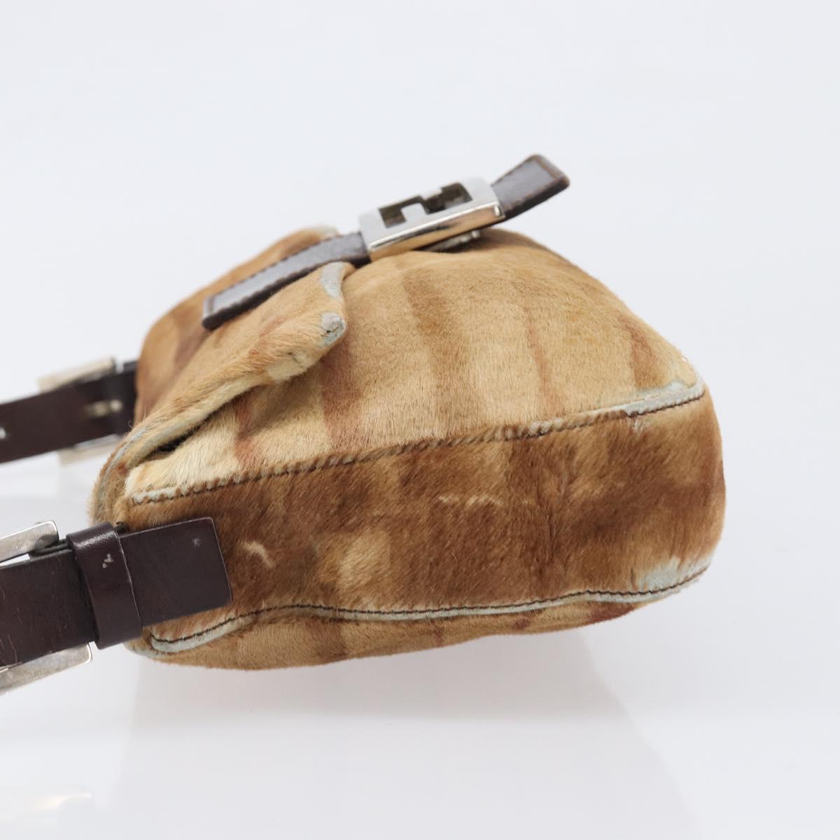 FENDI Mamma Baguette Hand Bag Harako Leather Brown Silver Auth yk20783A
