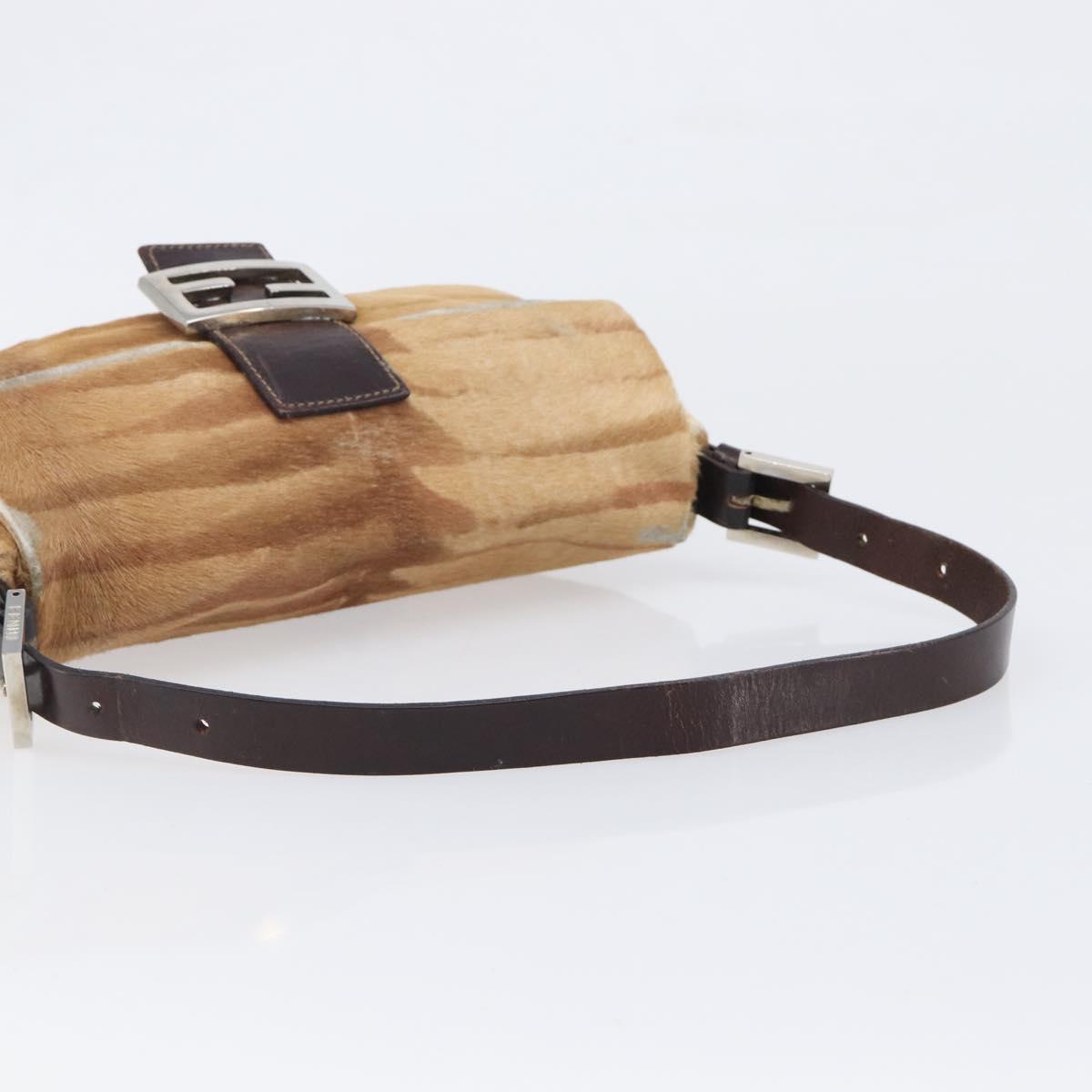 FENDI Mamma Baguette Hand Bag Harako Leather Brown Silver Auth yk20783A
