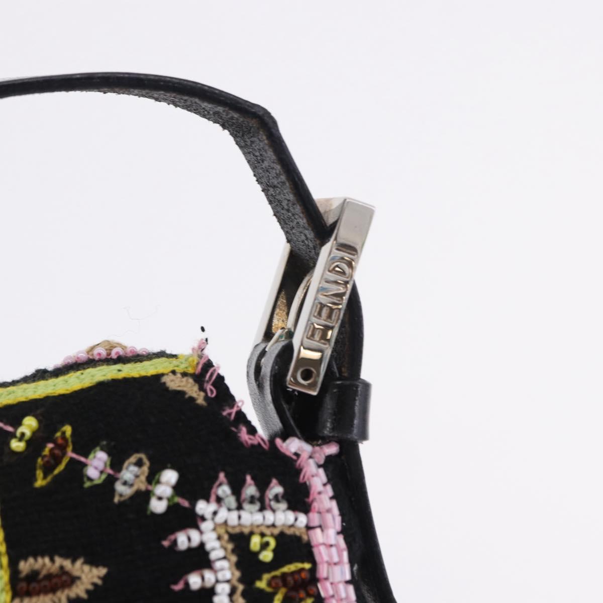 FENDI Mamma Baguette Shoulder Bag Canvas Beads Multicolor Silver Auth yk20784SAM