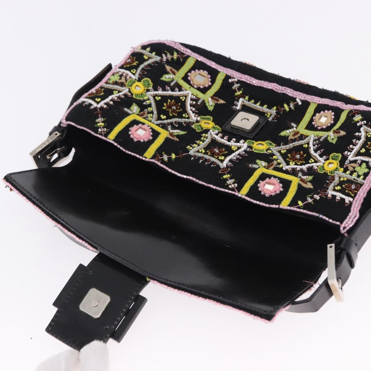 FENDI Mamma Baguette Shoulder Bag Canvas Beads Multicolor Silver Auth yk20784SAM
