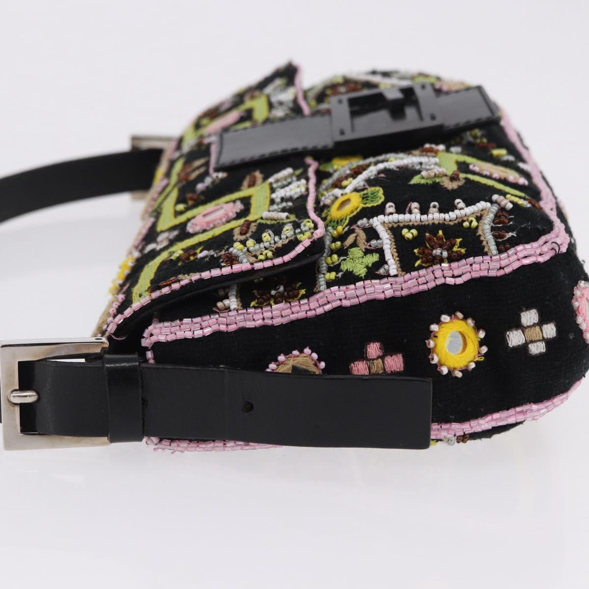 FENDI Mamma Baguette Shoulder Bag Canvas Beads Multicolor Silver Auth yk20784SAM
