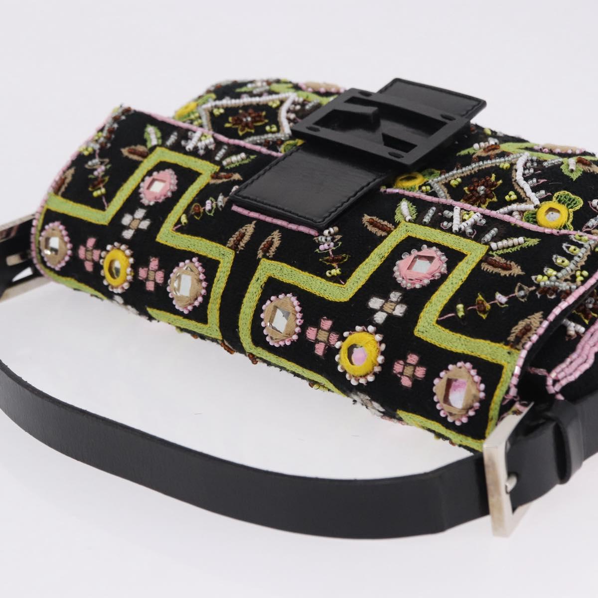 FENDI Mamma Baguette Shoulder Bag Canvas Beads Multicolor Silver Auth yk20784SAM