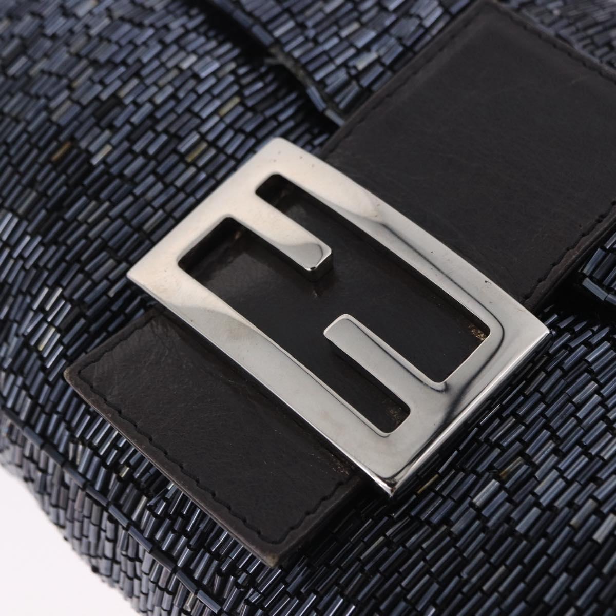 FENDI Mamma Baguette Shoulder Bag beads Navy Silver Auth yk20785SAM