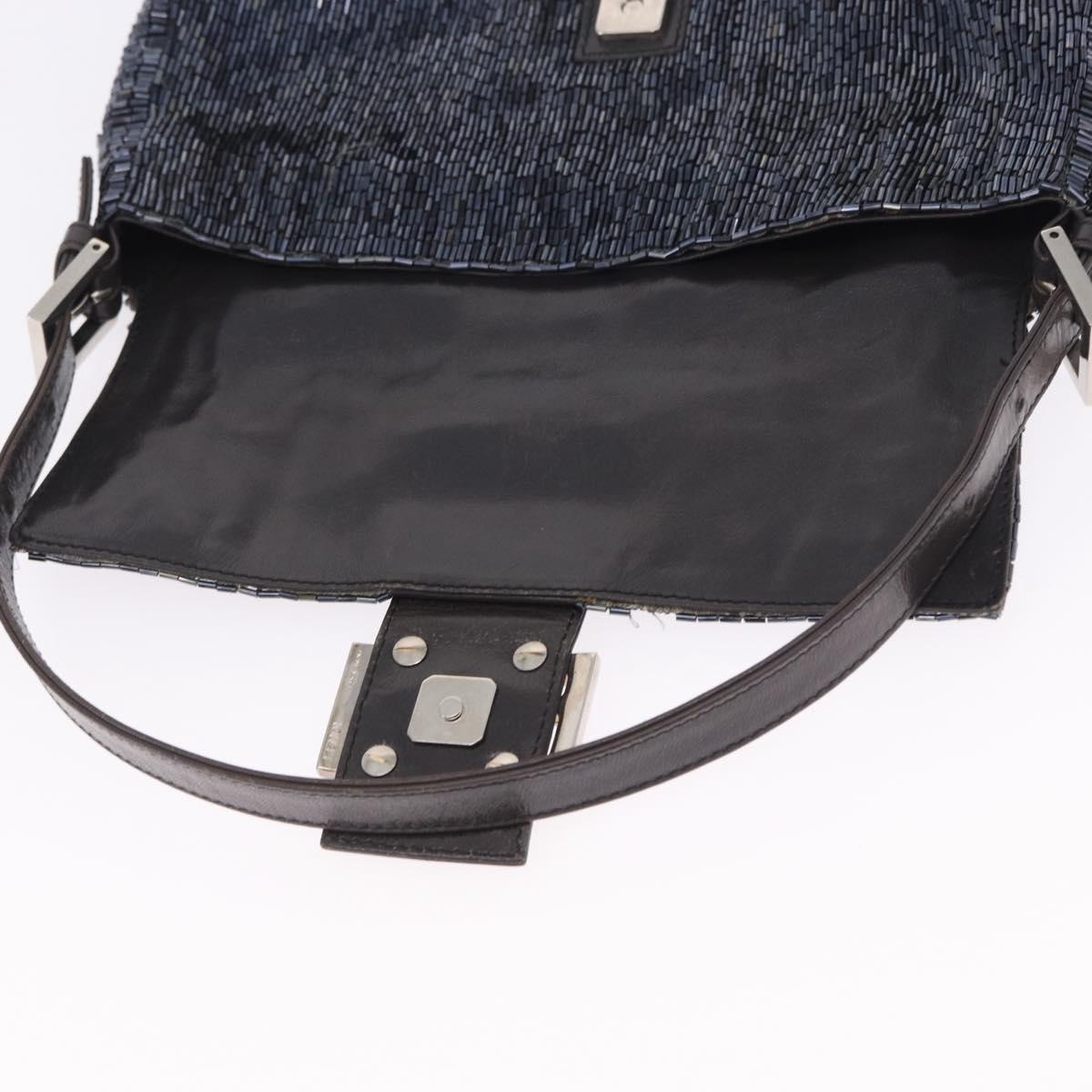 FENDI Mamma Baguette Shoulder Bag beads Navy Silver Auth yk20785SAM
