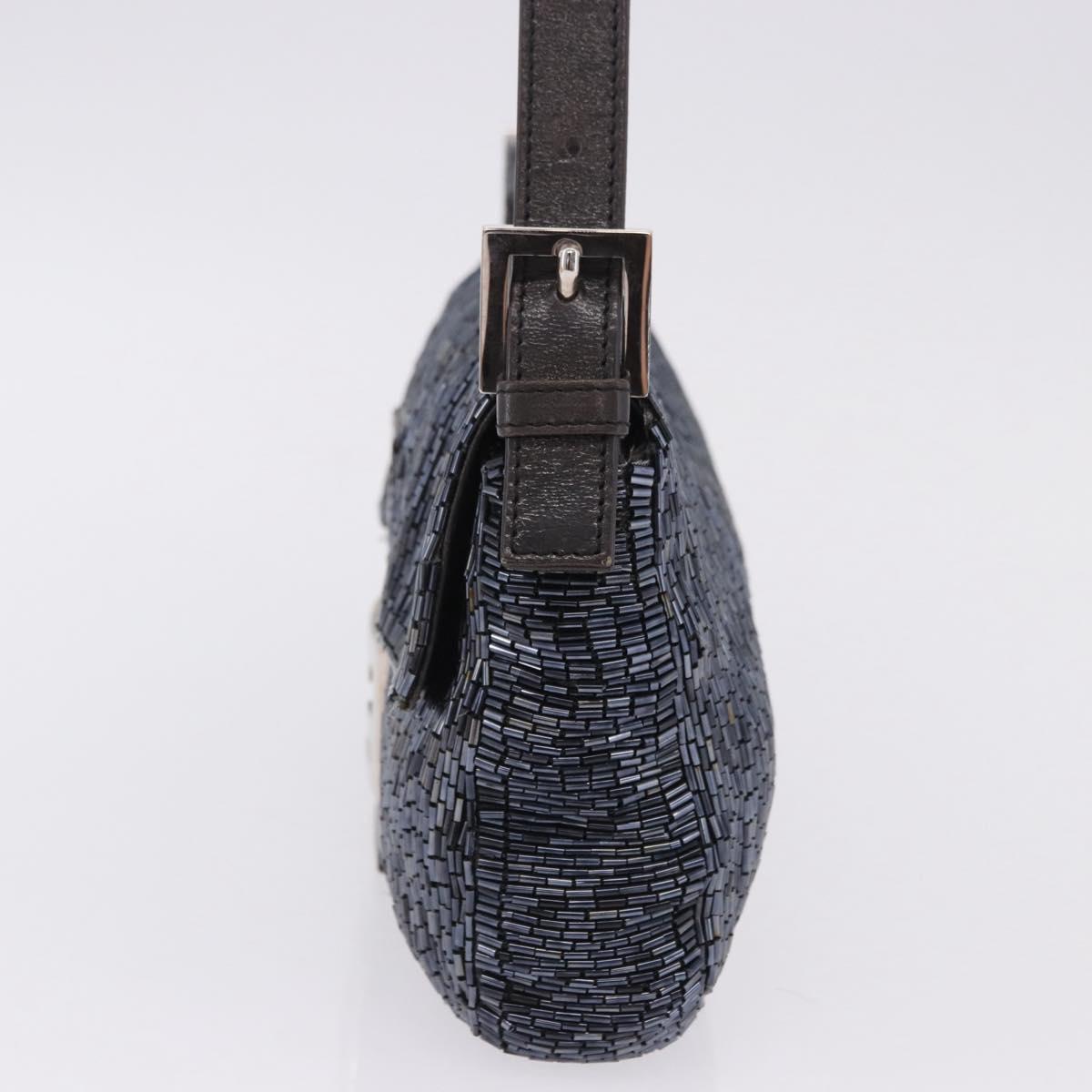 FENDI Mamma Baguette Shoulder Bag beads Navy Silver Auth yk20785SAM