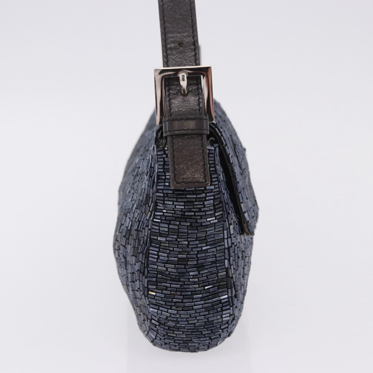 FENDI Mamma Baguette Shoulder Bag beads Navy Silver Auth yk20785SAM