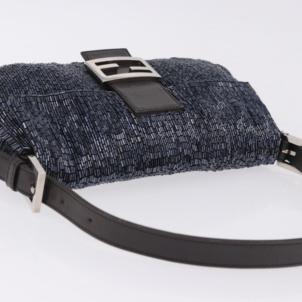 FENDI Mamma Baguette Shoulder Bag beads Navy Silver Auth yk20785SAM