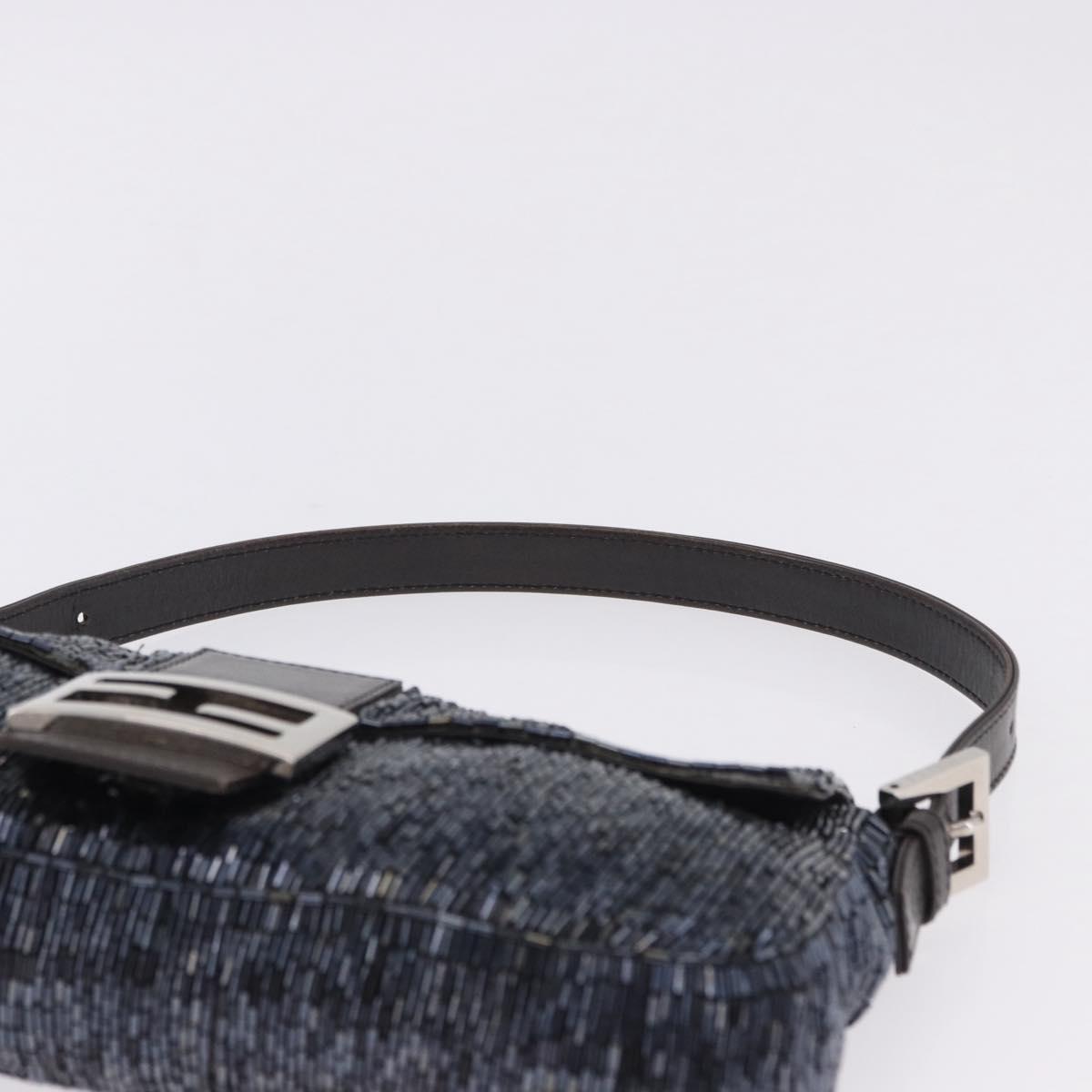 FENDI Mamma Baguette Shoulder Bag beads Navy Silver Auth yk20785SAM