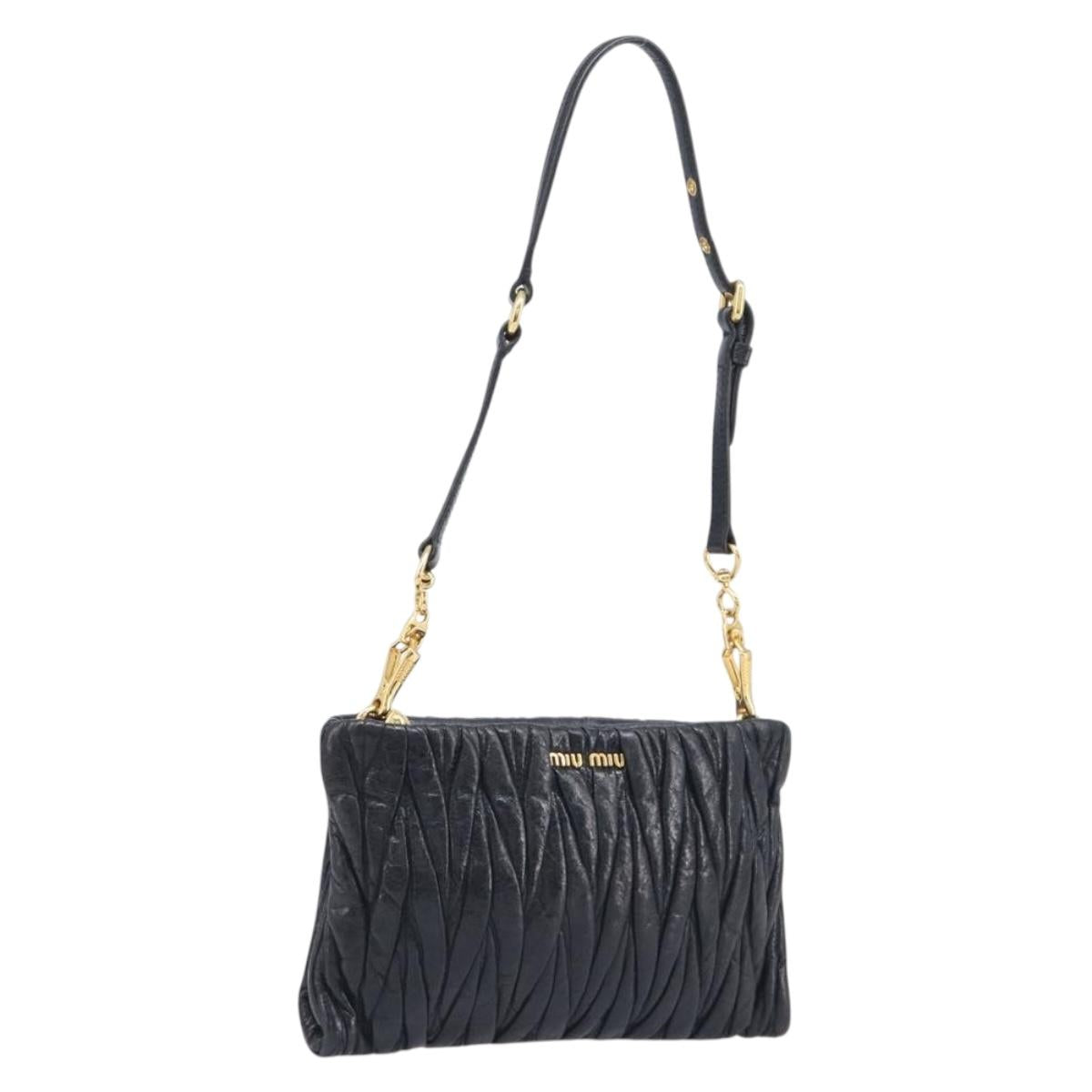 Miu Miu Matelasse Shoulder Bag Leather Black Gold Auth yk20786M