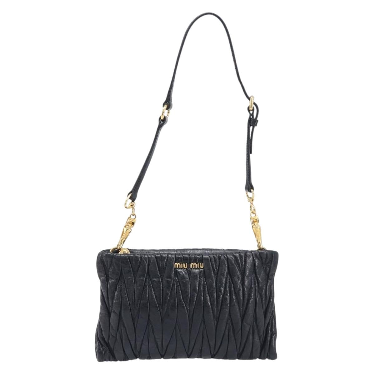 Miu Miu Matelasse Shoulder Bag Leather Black Gold Auth yk20786M