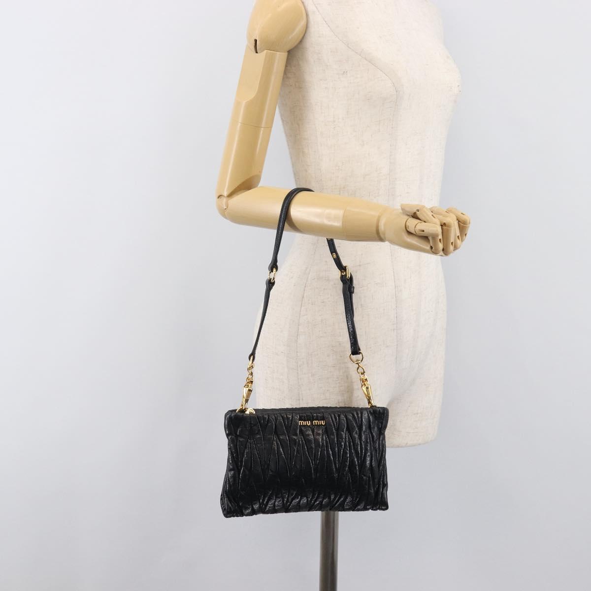 Miu Miu Matelasse Shoulder Bag Leather Black Gold Auth yk20786M