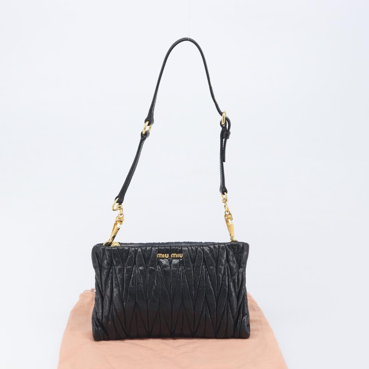 Miu Miu Matelasse Shoulder Bag Leather Black Gold Auth yk20786M
