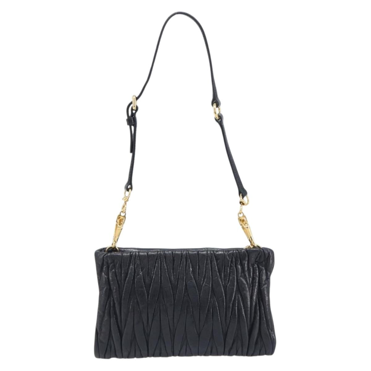 Miu Miu Matelasse Shoulder Bag Leather Black Gold Auth yk20786M