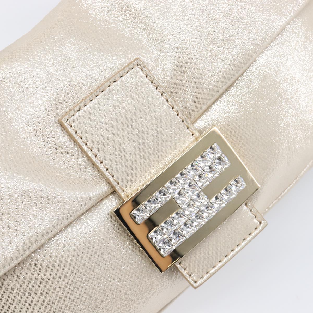 FENDI Rhinestone Mamma Baguette Shoulder Bag Leather Gold Tone Auth yk20787SM