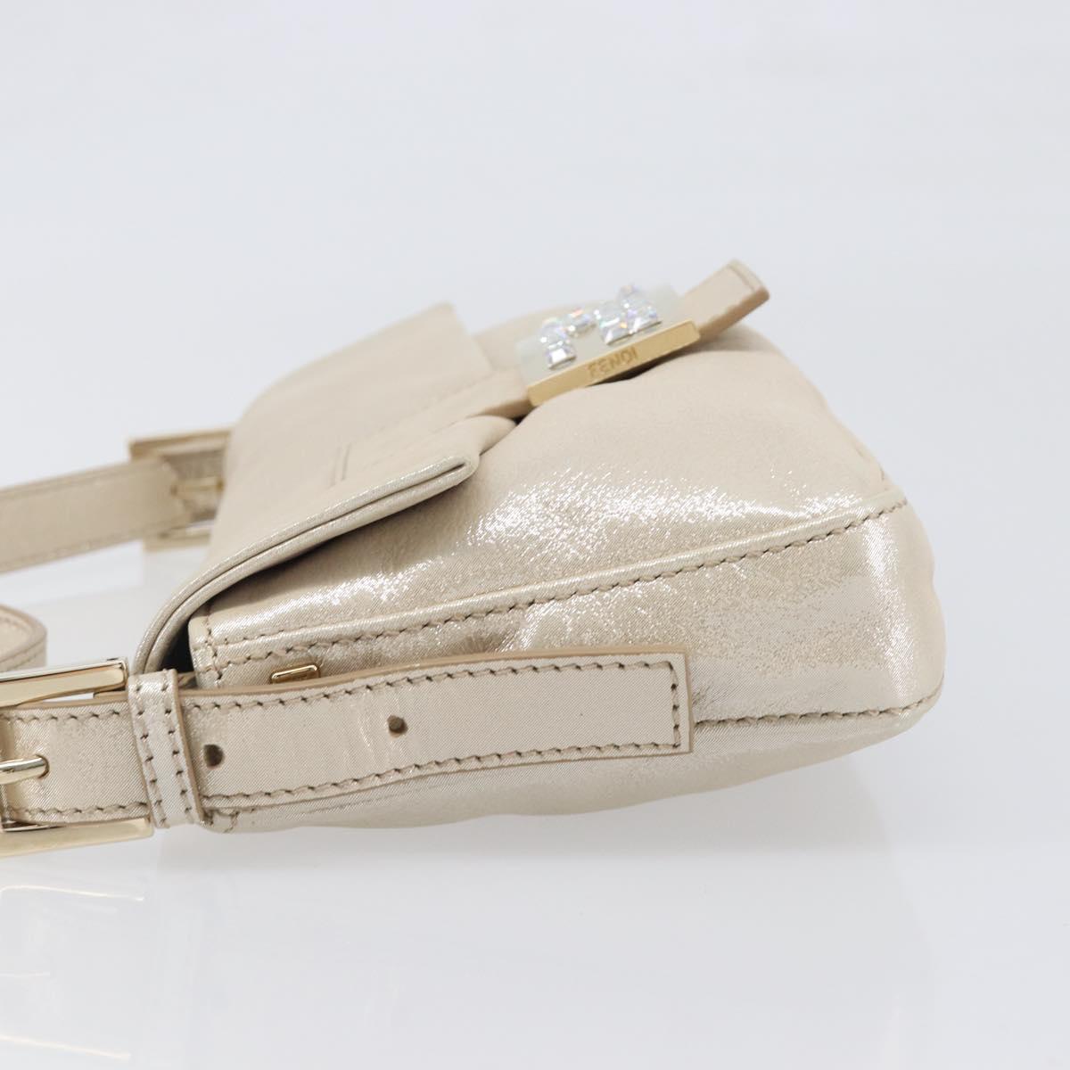 FENDI Rhinestone Mamma Baguette Shoulder Bag Leather Gold Tone Auth yk20787SM