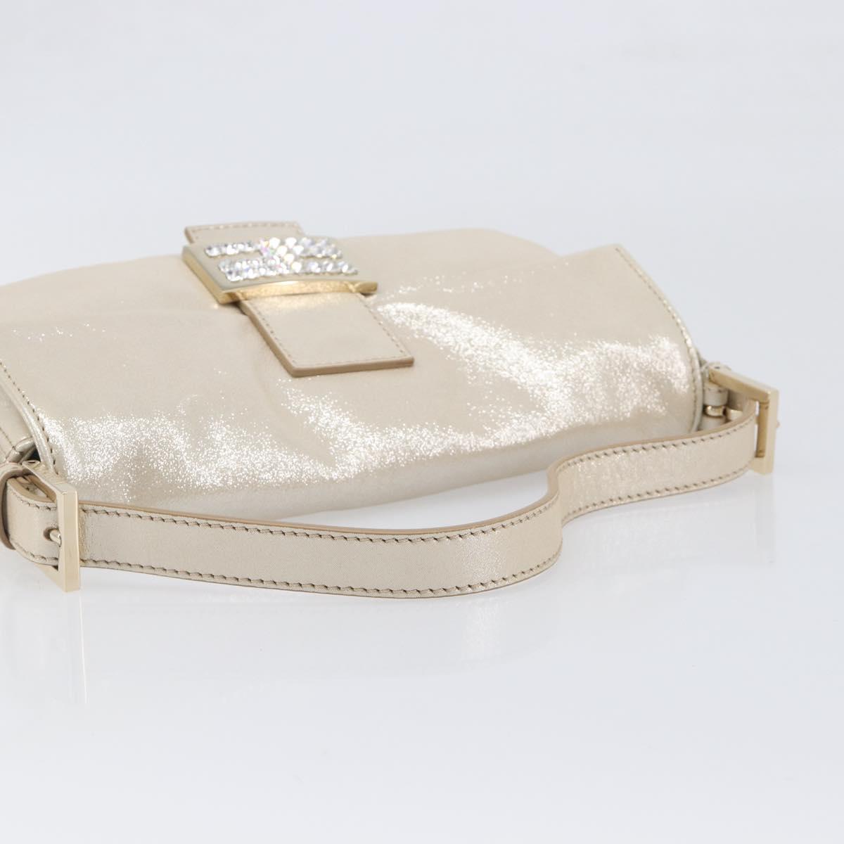 FENDI Rhinestone Mamma Baguette Shoulder Bag Leather Gold Tone Auth yk20787SM