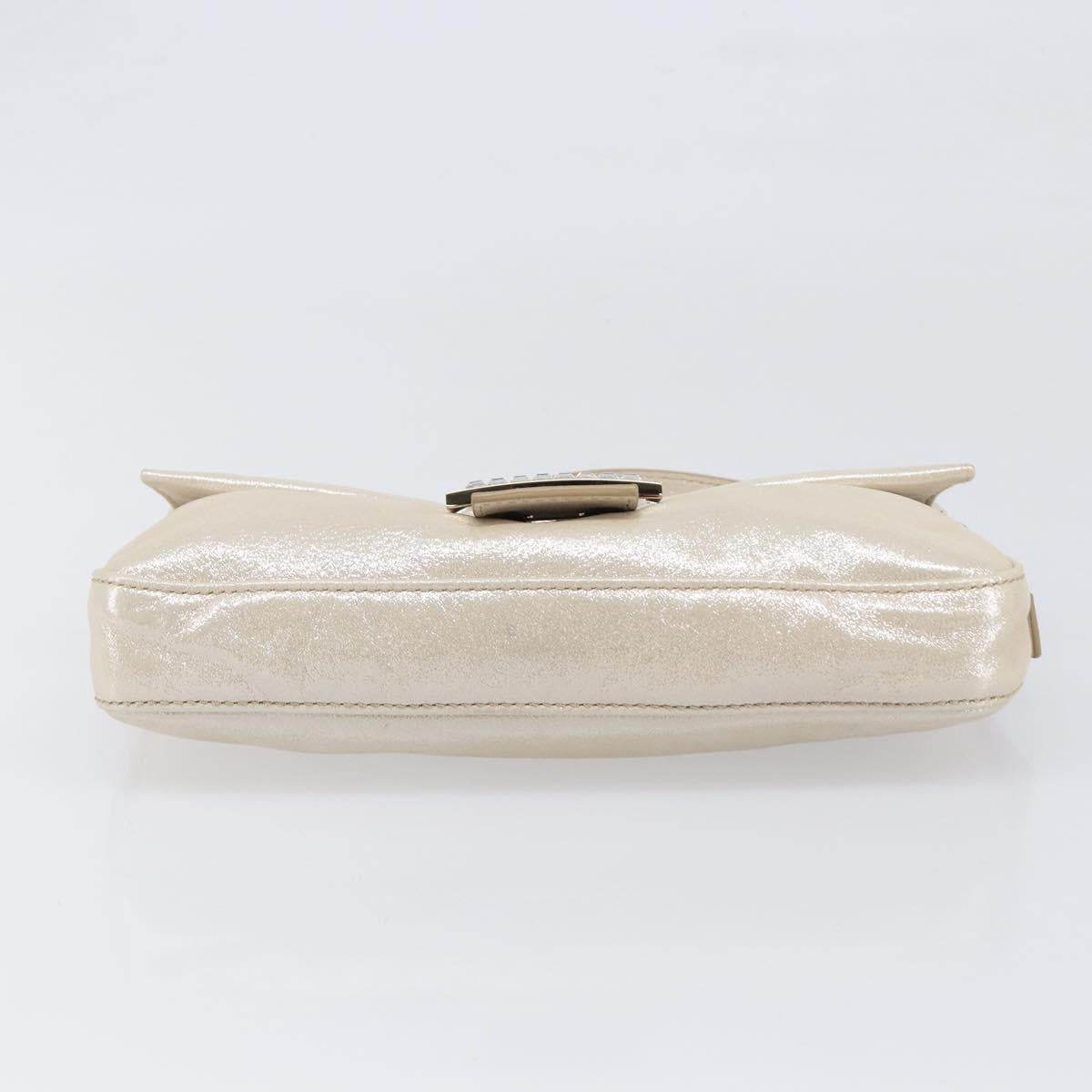 FENDI Rhinestone Mamma Baguette Shoulder Bag Leather Gold Tone Auth yk20787SM