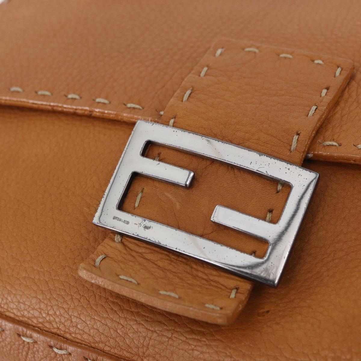 FENDI Selleria Mamma Baguette Shoulder Bag Leather Brown Silver Auth yk20788SAM