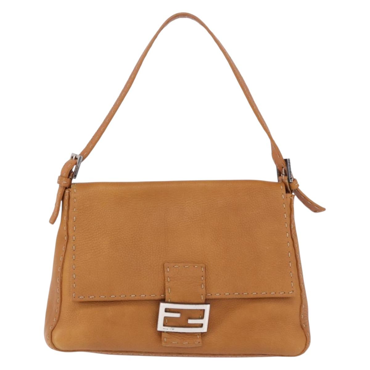 FENDI Selleria Mamma Baguette Shoulder Bag Leather Brown Silver Auth yk20788SAM
