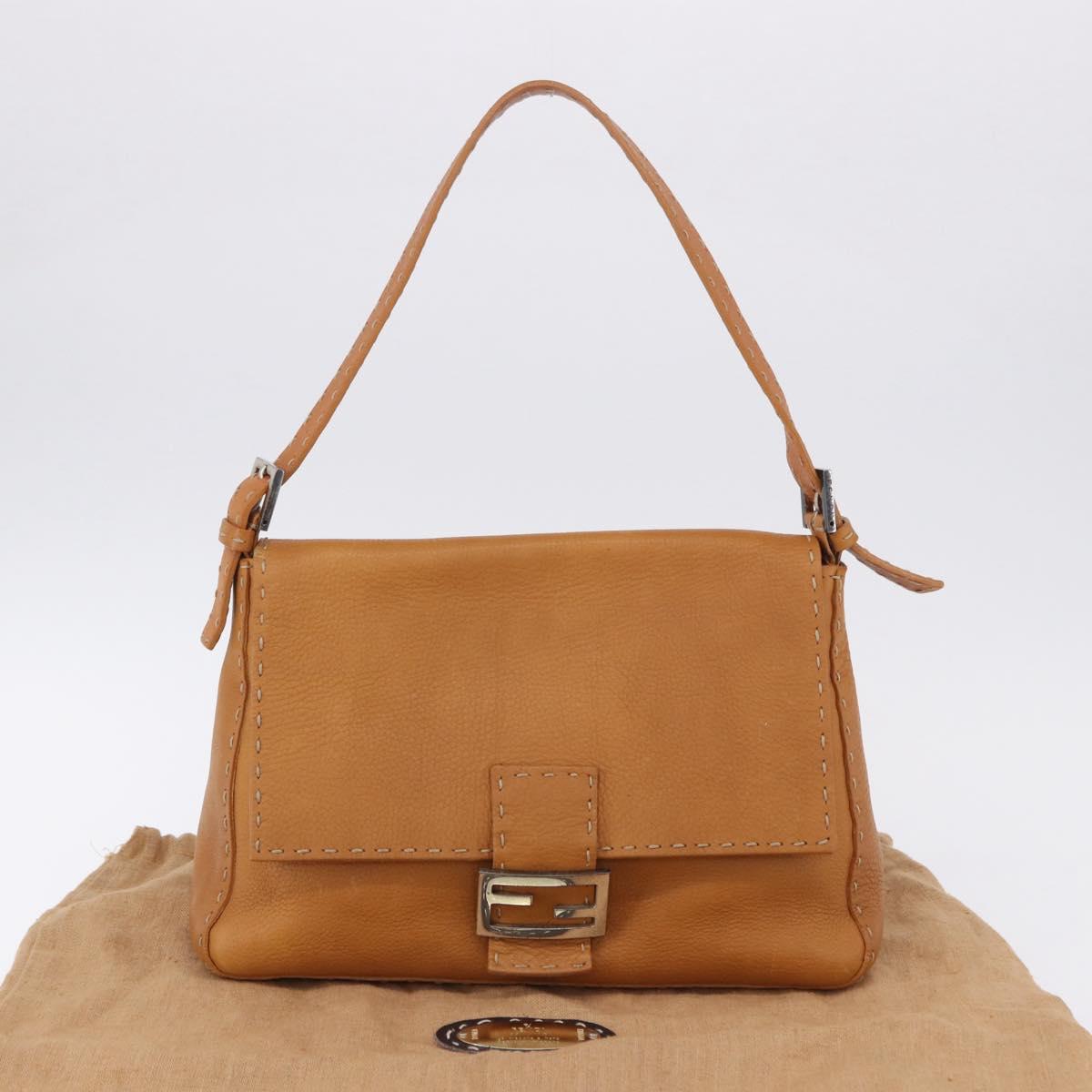 FENDI Selleria Mamma Baguette Shoulder Bag Leather Brown Silver Auth yk20788SAM