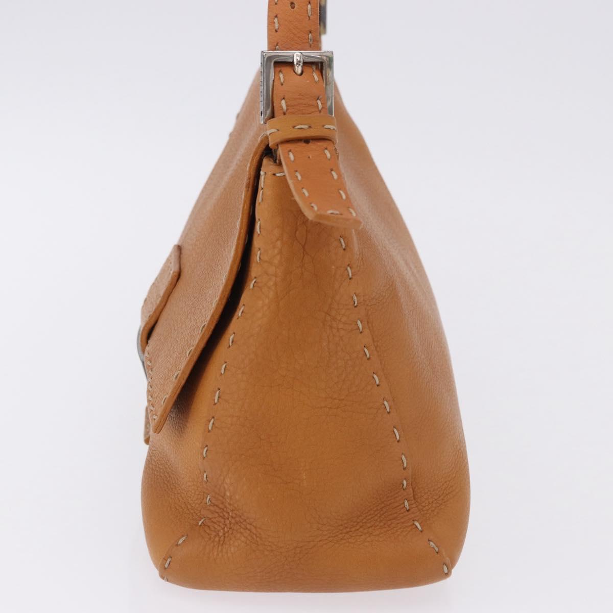 FENDI Selleria Mamma Baguette Shoulder Bag Leather Brown Silver Auth yk20788SAM