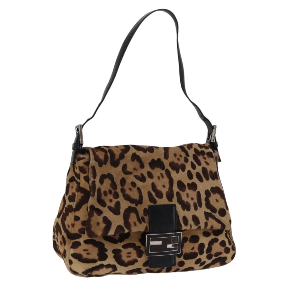 FENDI Leopard Pattern Mamma Baguette Bag Harako Leather Brown Auth yk20789SAM