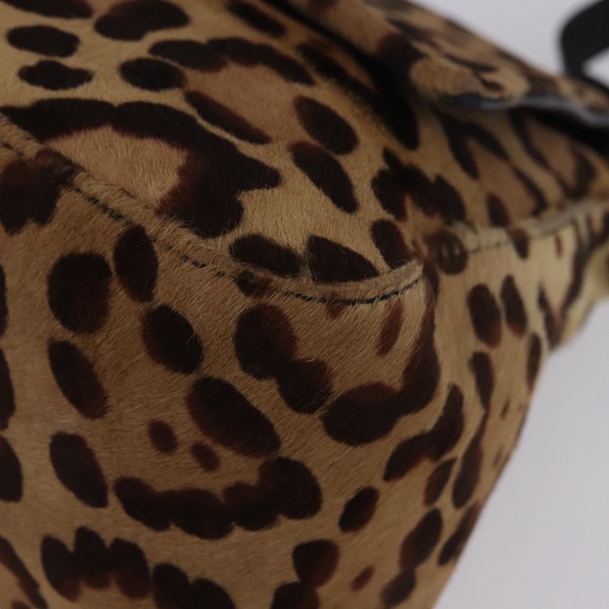 FENDI Leopard Pattern Mamma Baguette Bag Harako Leather Brown Auth yk20789SAM