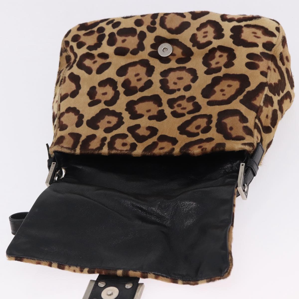 FENDI Leopard Pattern Mamma Baguette Bag Harako Leather Brown Auth yk20789SAM