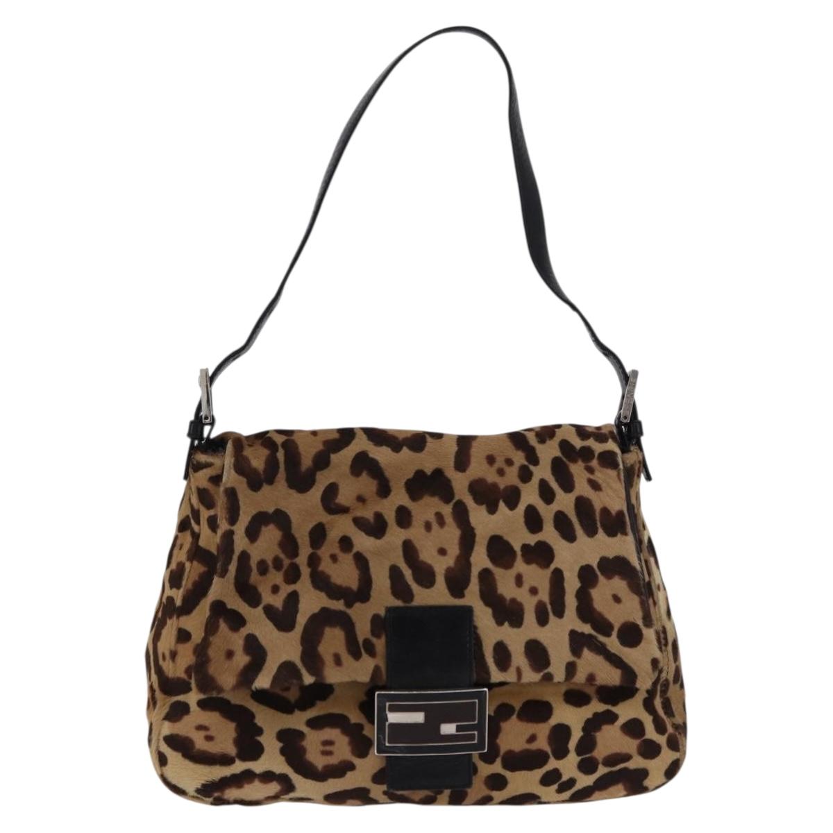 FENDI Leopard Pattern Mamma Baguette Bag Harako Leather Brown Auth yk20789SAM