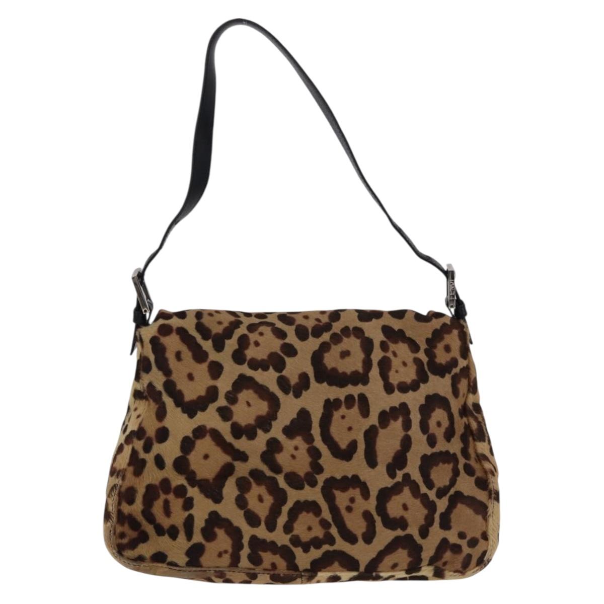 FENDI Leopard Pattern Mamma Baguette Bag Harako Leather Brown Auth yk20789SAM
