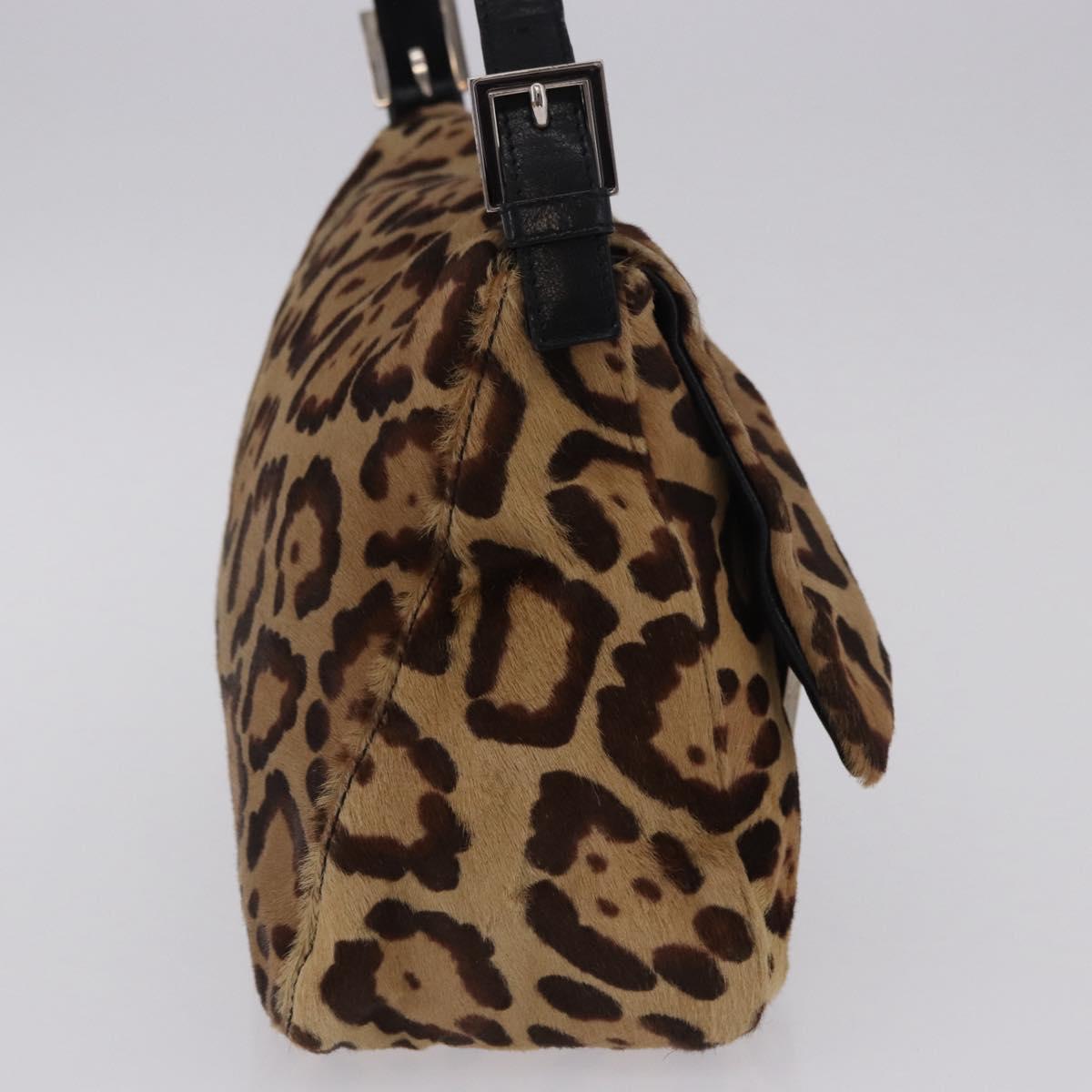 FENDI Leopard Pattern Mamma Baguette Bag Harako Leather Brown Auth yk20789SAM